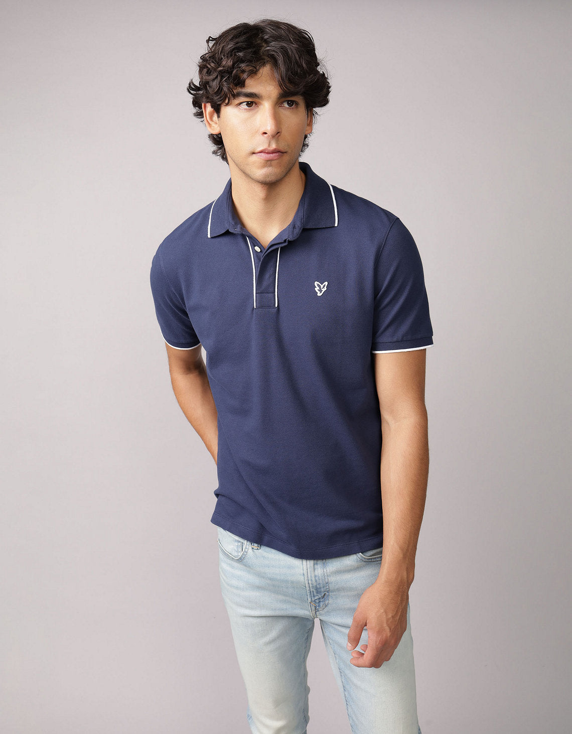 Polo de Piqué Elástico con Apariencia Desgastada para Hombre - Azul 1165_4559_410_of