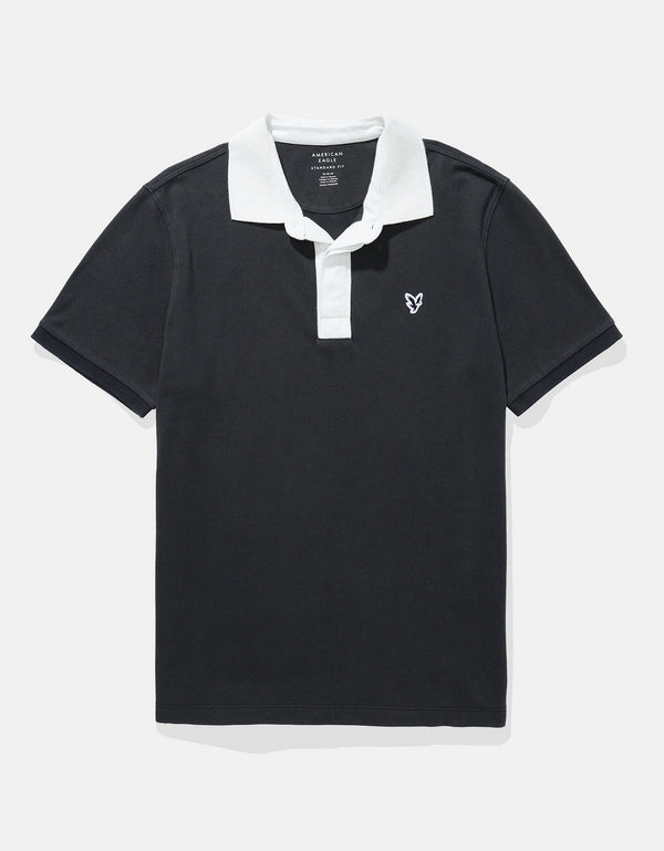 Camiseta Tipo Polo Slim Fit Ae - Negro
