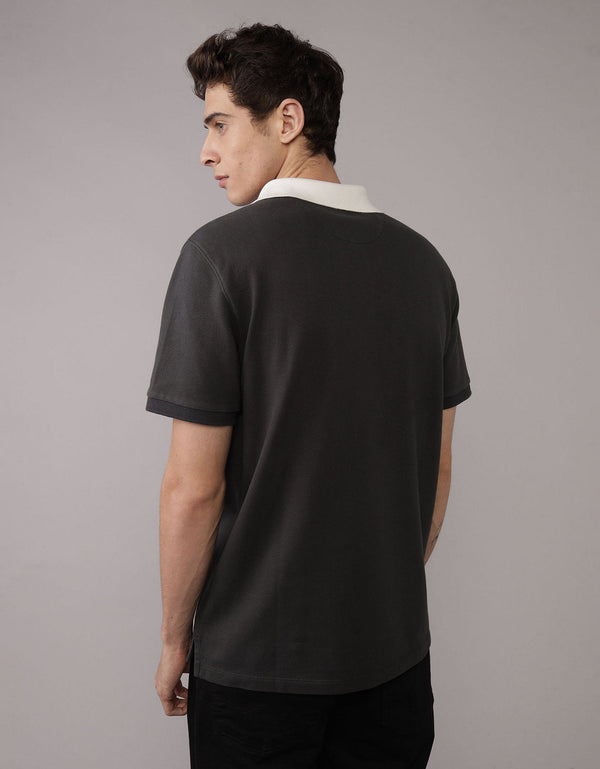 Camiseta Tipo Polo Slim Fit Ae - Negro