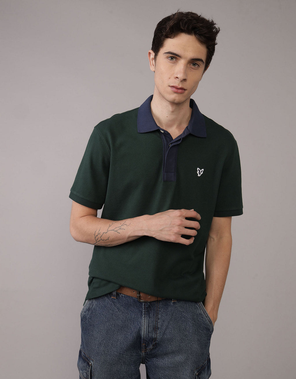 Camiseta Tipo Polo Slim Fit Ae - Verde 1165_4882_300_of
