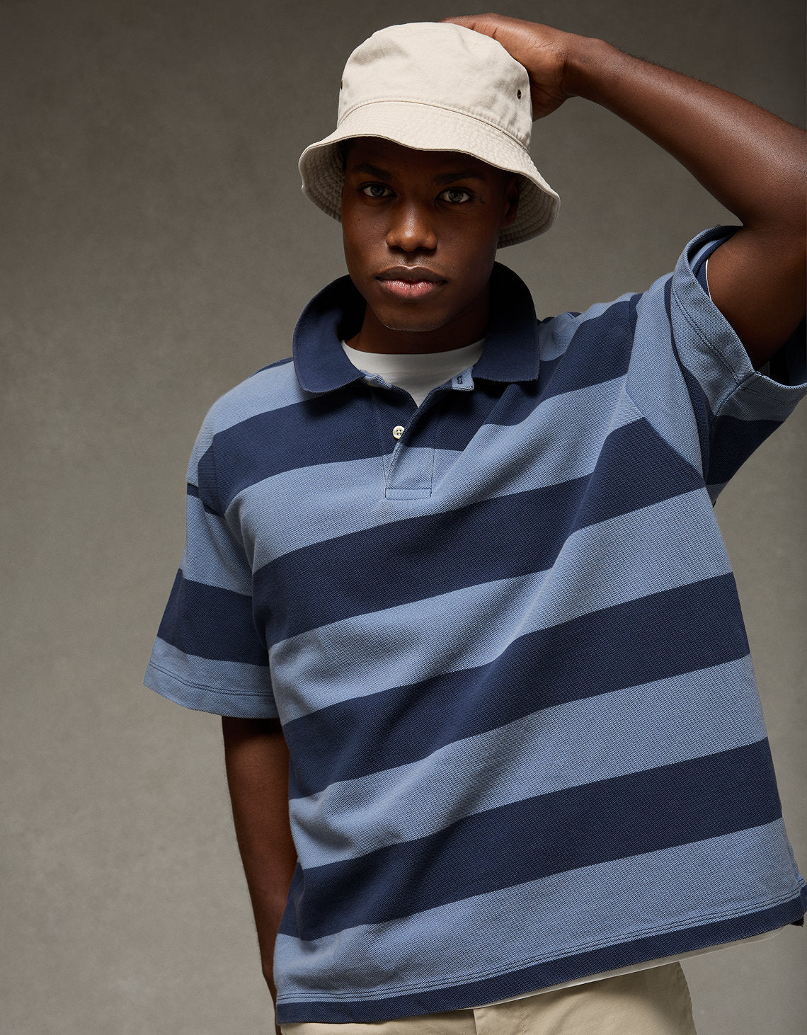 Camiseta Polo Piqué Boxy fit Ae - Azul 1165_5160_410_os