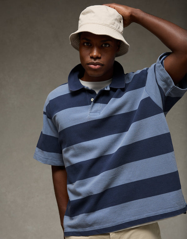 Camiseta Polo Piqué Boxy fit Ae - Azul