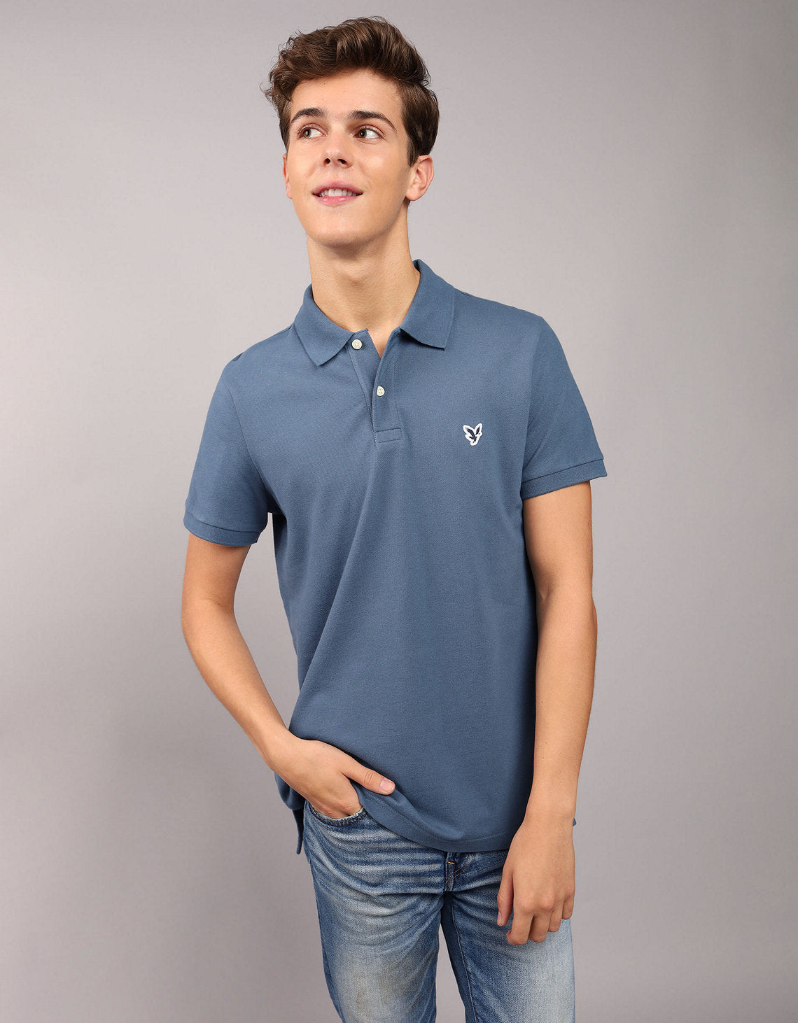 Camiseta Tipo Polo Slim Fit Ae - Azul 1165_9146_510_of