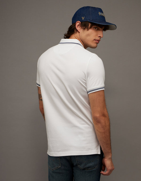 Camiseta Polo de Pique Slim Fit Ae - Blanco