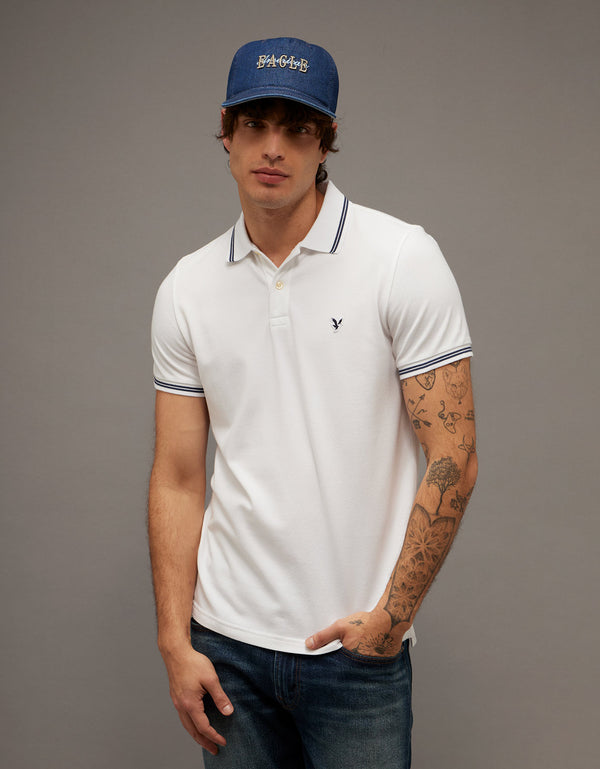Camiseta Polo de Pique Slim Fit Ae - Blanco