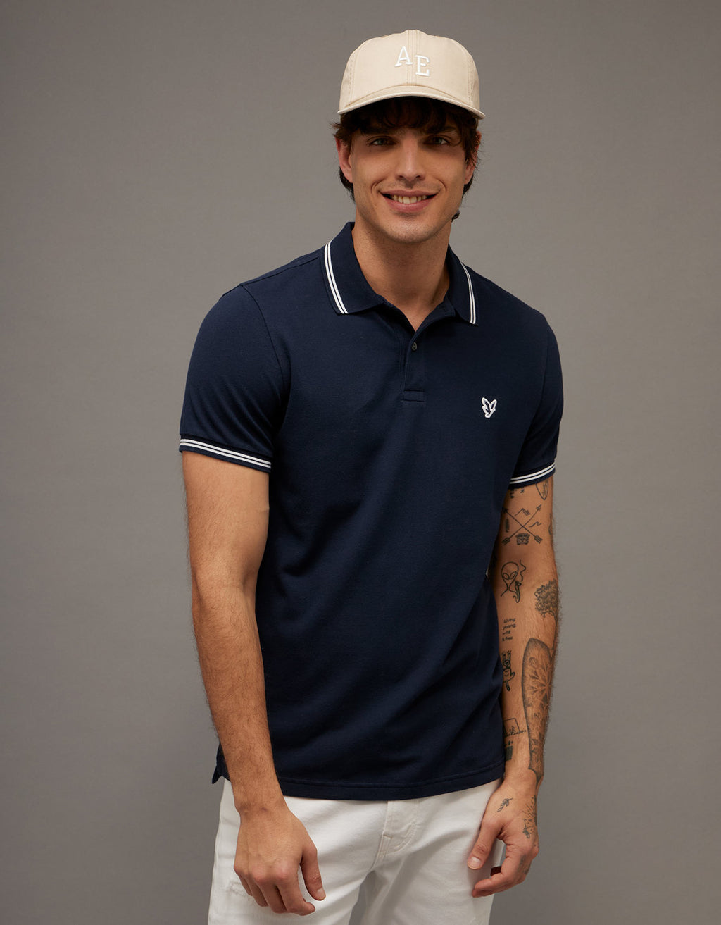 Camiseta Polo de Pique Slim Fit Ae - Azul 1165_9150_410_of