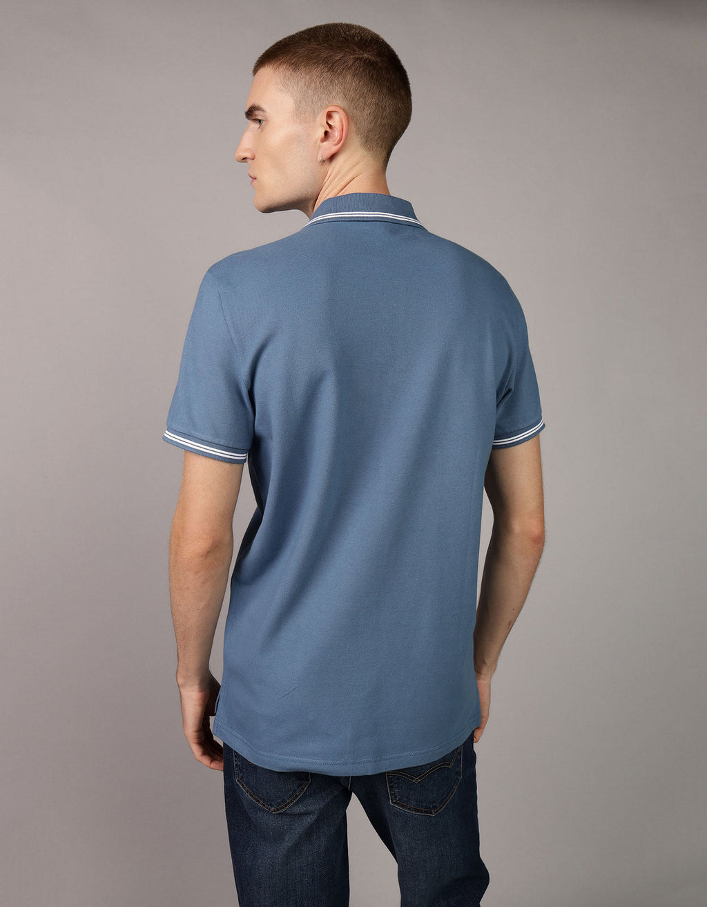 Camiseta Polo de Pique Slim Fit Ae - Azul 1165_9150_434_ob