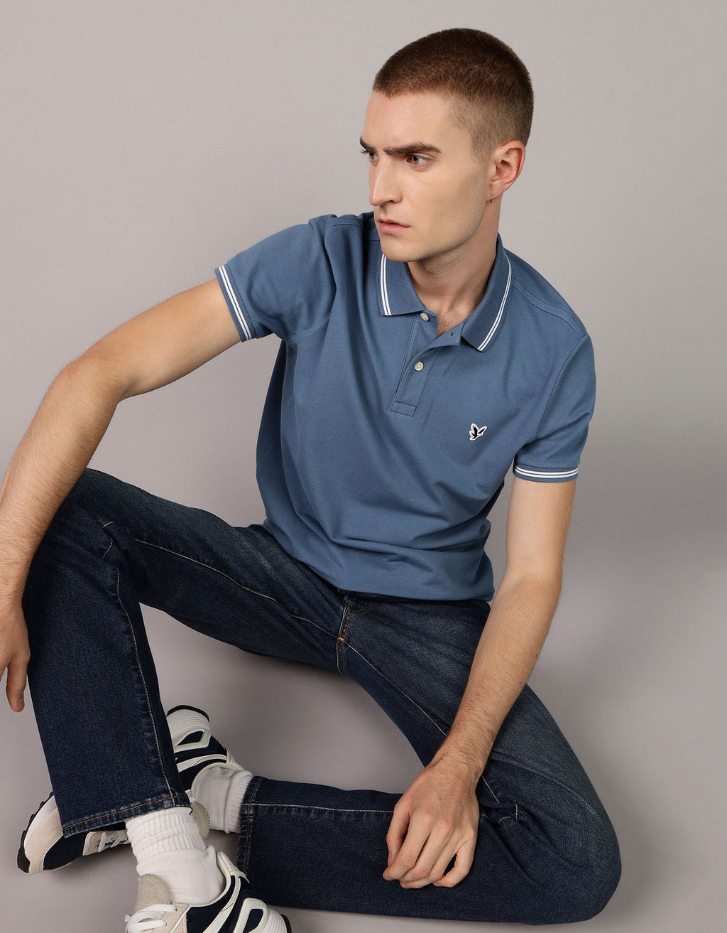 Camiseta Polo de Pique Slim Fit Ae - Azul 1165_9150_434_of