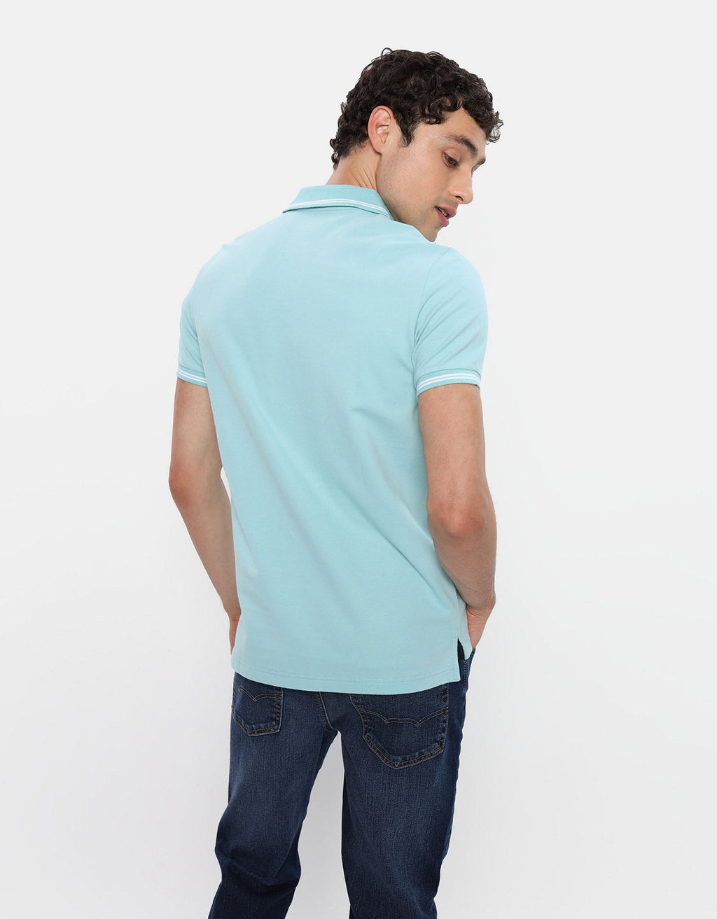 Camiseta Polo de Pique Slim Fit Ae - Azul 1165_9150_440_ob