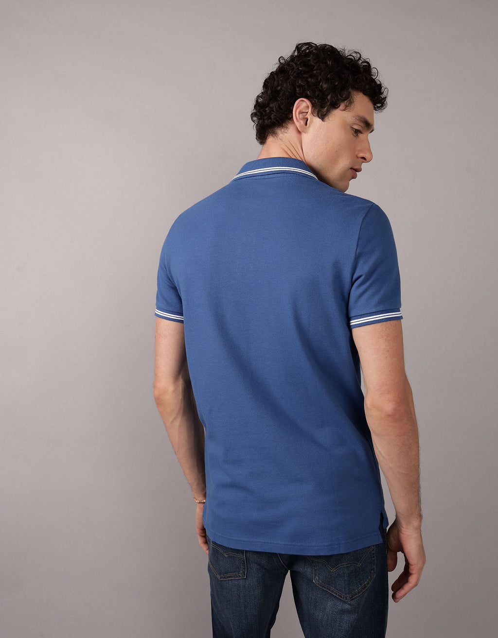 Camiseta Polo de Pique Slim Fit Ae - Azul 1165_9150_501_ob