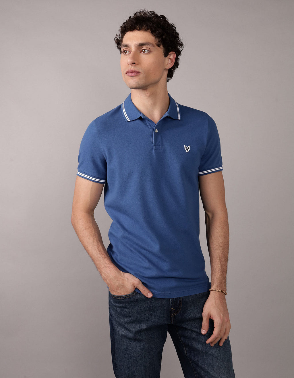 Camiseta Polo de Pique Slim Fit Ae - Azul 1165_9150_501_of