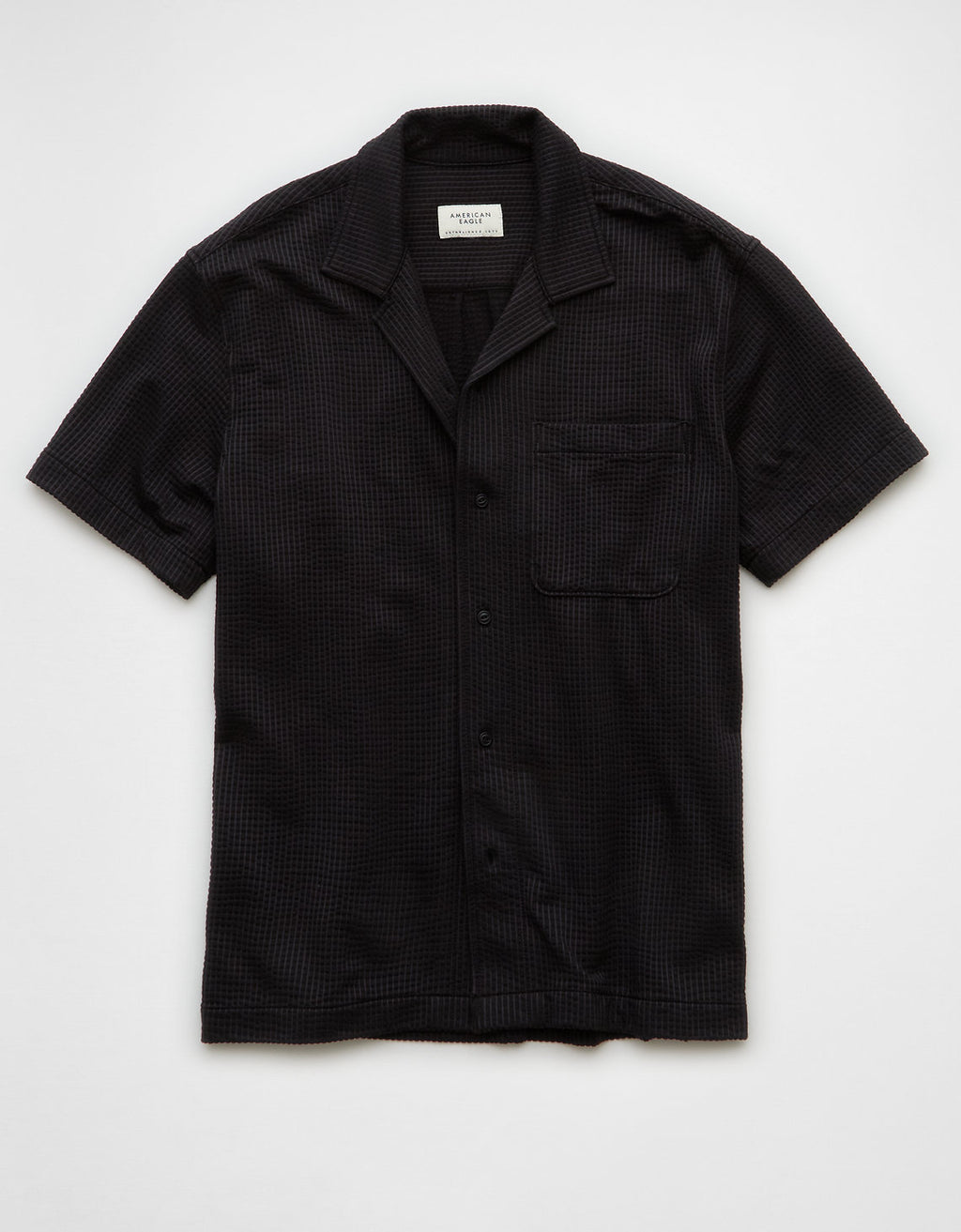Camisa de campamento abotonada de seersucker Ae. - Negro 1174_4351_001_f