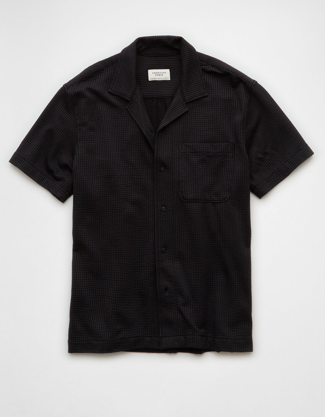 Camisa de campamento abotonada de seersucker Ae. - Negro 1174_4351_001_f