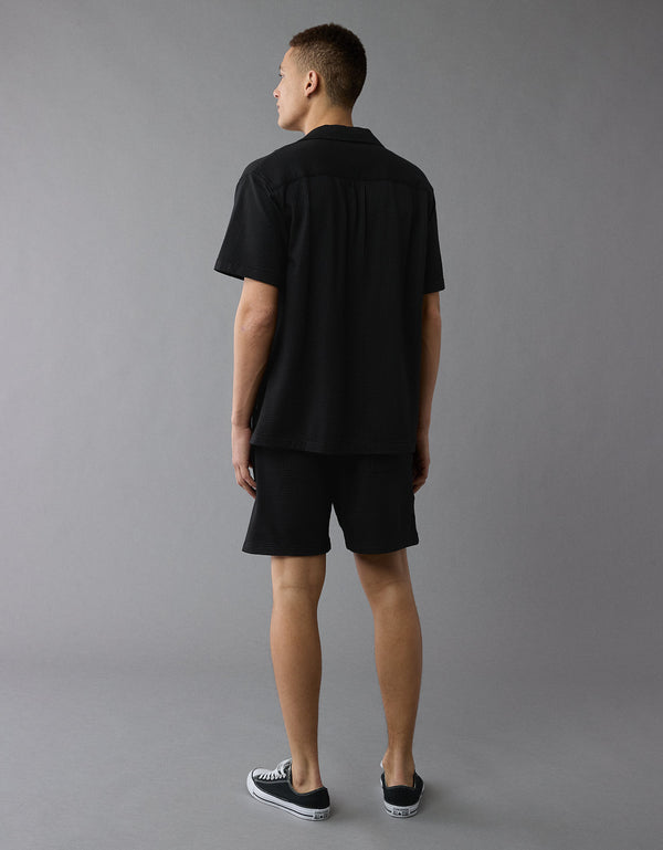 Camisa de campamento abotonada de seersucker Ae. - Negro