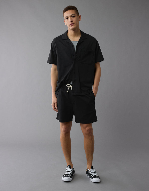 Camisa de campamento abotonada de seersucker Ae. - Negro