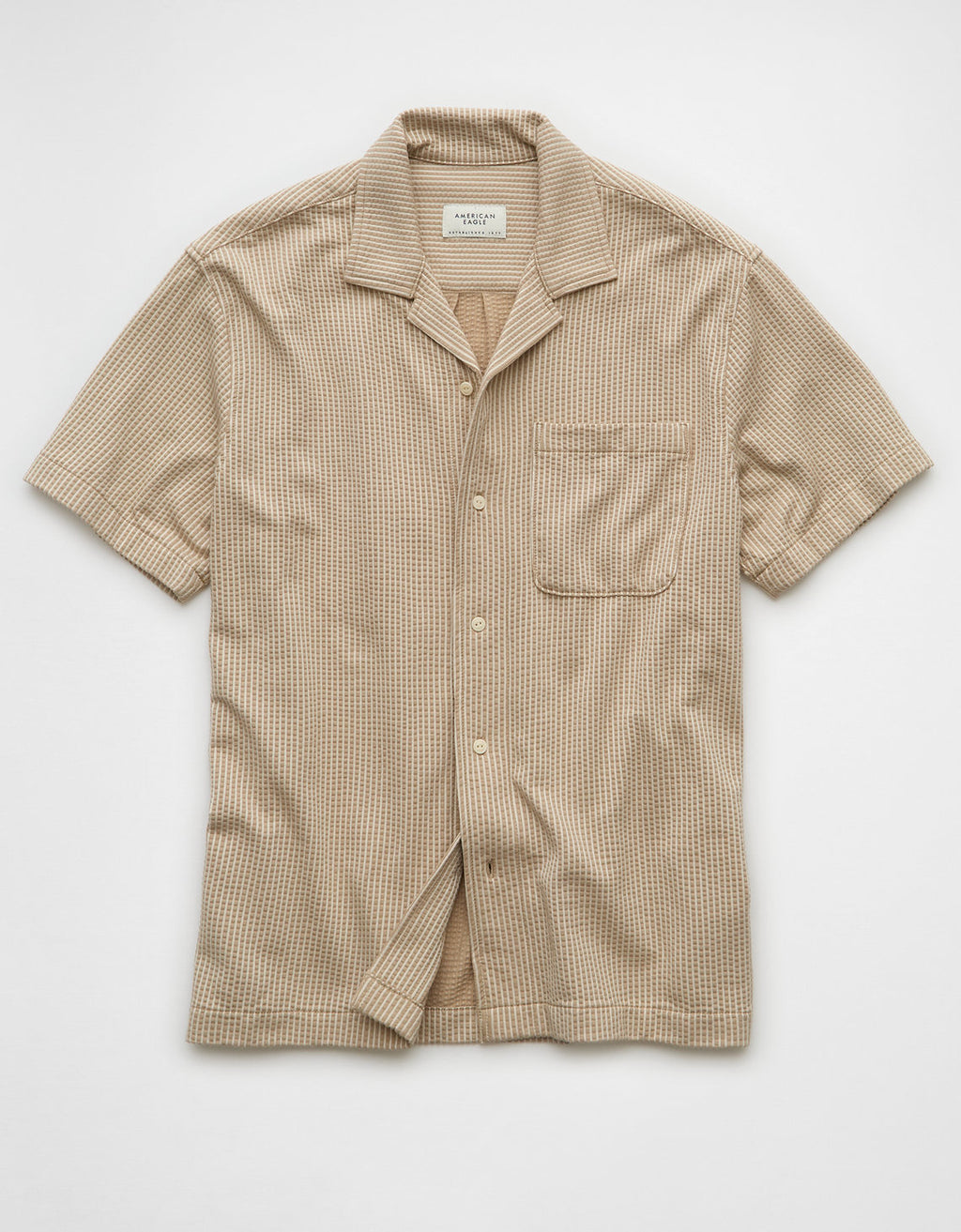 Camisa de campamento abotonada de seersucker Ae. - Caqui 1174_4351_212_f