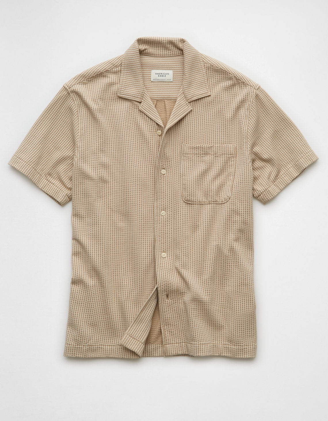Camisa de campamento abotonada de seersucker Ae. - Caqui 1174_4351_212_f