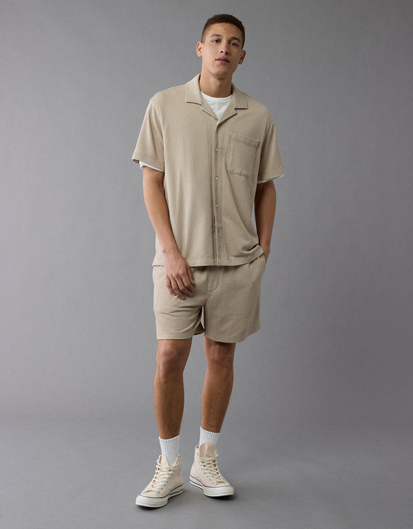 Camisa de campamento abotonada de seersucker Ae. - Caqui