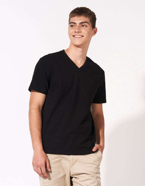 Camiseta Ae súper suave, cuello V - Negro