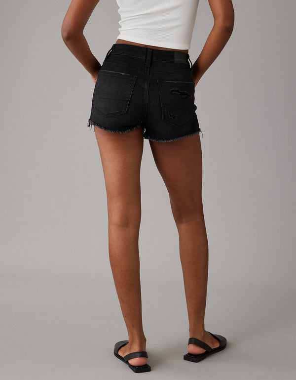 Short Mom AE en denim de tiro alto para mujer - Negro