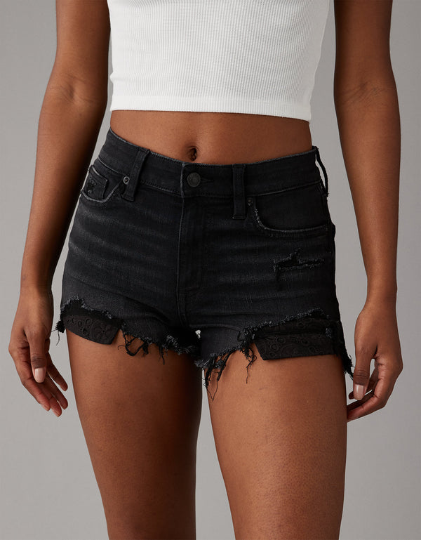Short Mom AE en denim de tiro alto para mujer - Negro