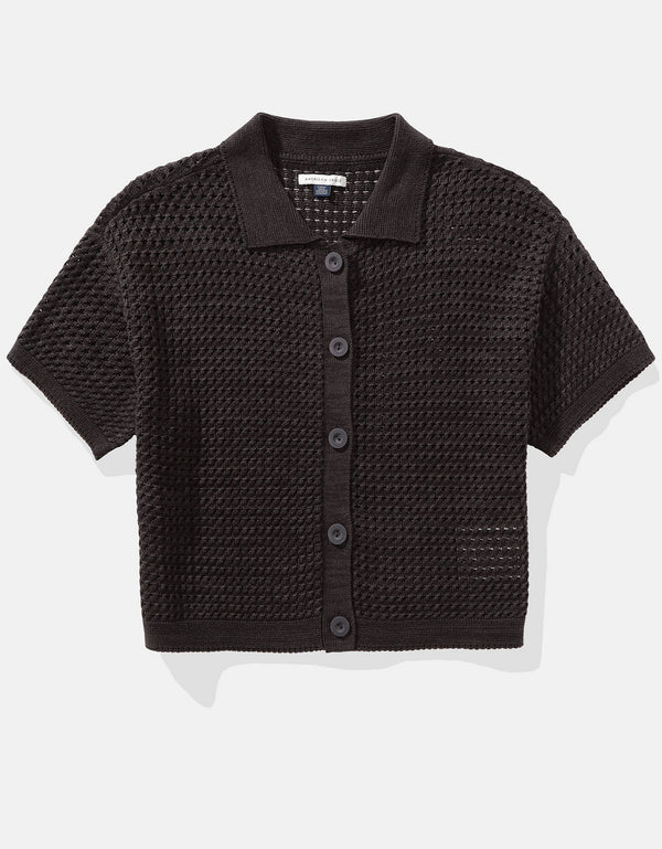 Camisa manga corta tejida de mujer AE - Negro