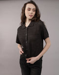 Camisa manga corta tejida de mujer AE - Negro 1340_1453_001_of