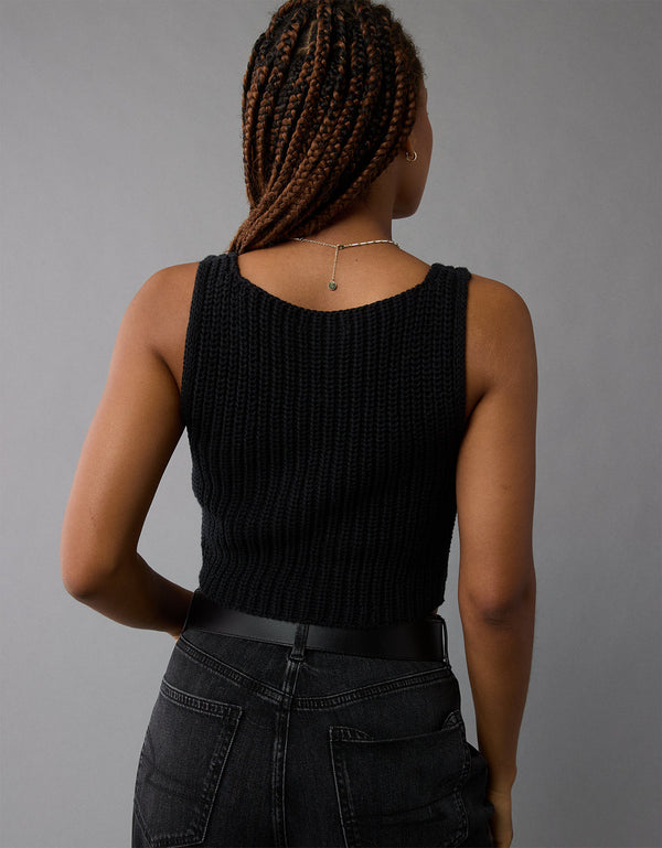 Camiseta sin mangas tipo suéter AE - Negro
