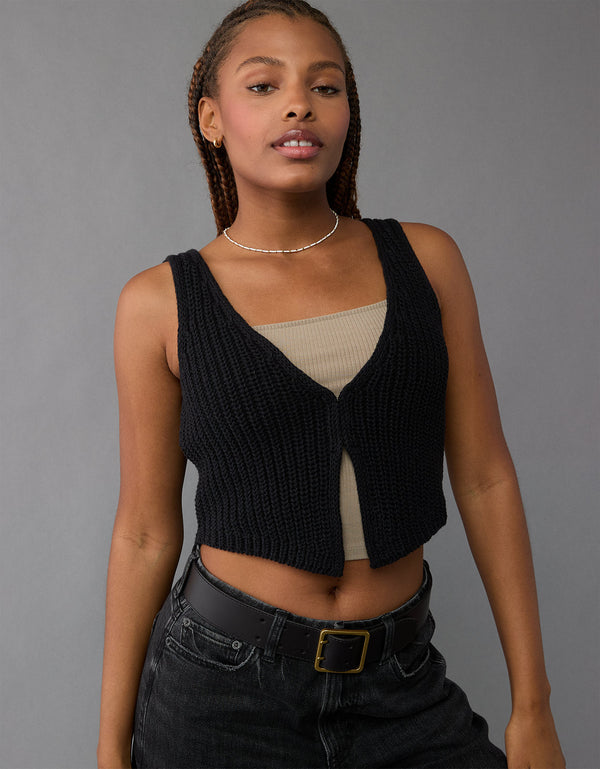 Camiseta sin mangas tipo suéter AE - Negro