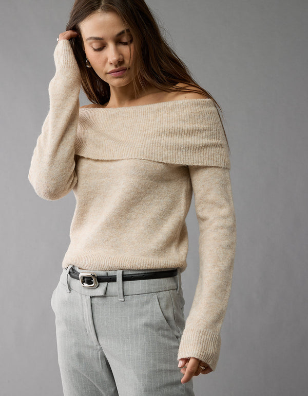 AE Whoa So Soft Suéter con Hombros Caídos - Beige