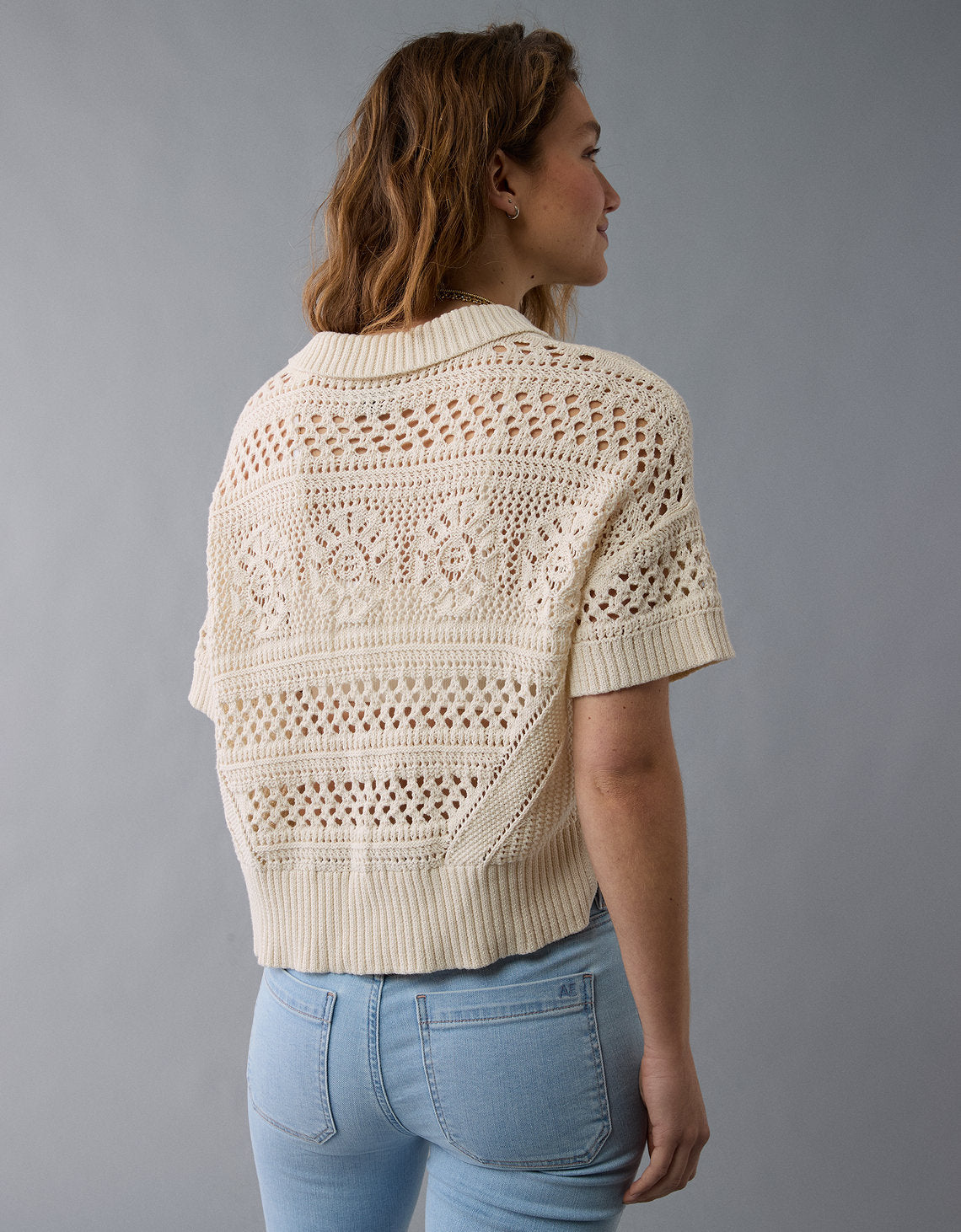 Suéter polo abotonado de crochet para mujer - Generico 1341_1472_106_ob