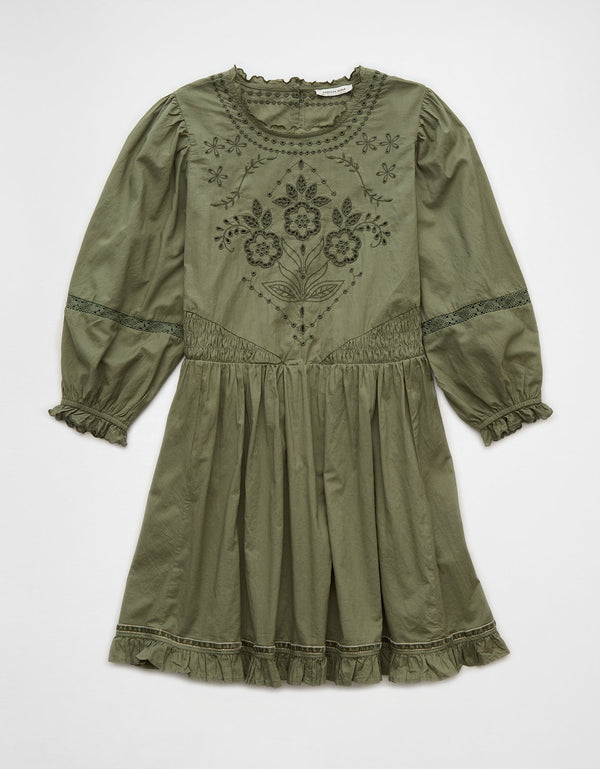 Vestido Bordado en frente Manga Larga Mujer AE - Generico
