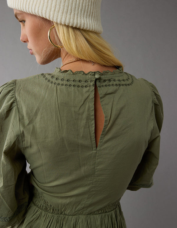 Vestido Bordado en frente Manga Larga Mujer AE - Generico