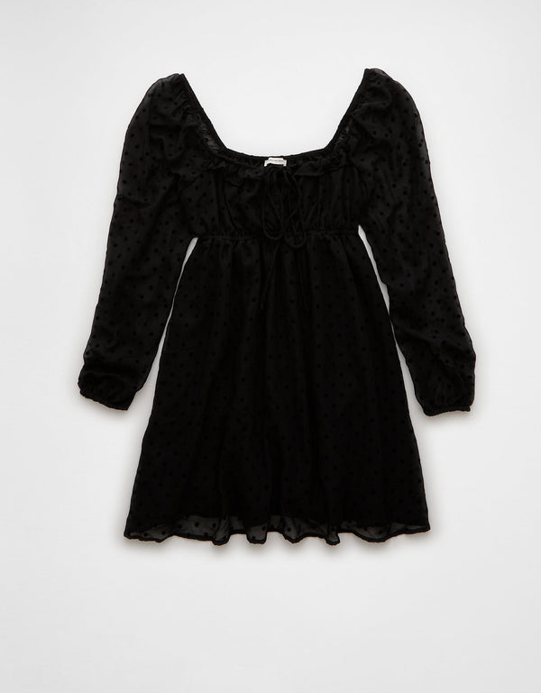 AE Vestido Corto estilo Babydoll Holgado Manga Larga - Negro