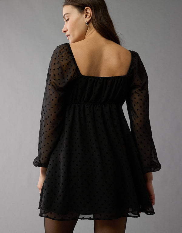 AE Vestido Corto estilo Babydoll Holgado Manga Larga - Negro