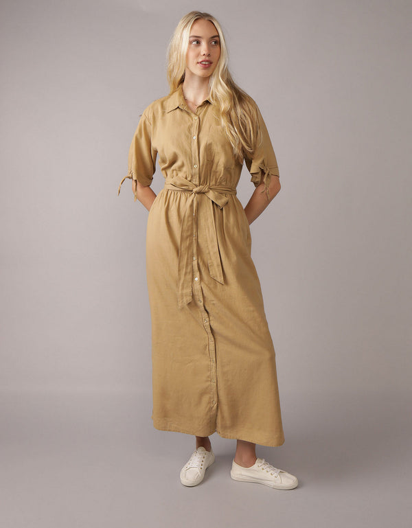 Vestido Camisero Midi Manga Corta para Mujer - Generico