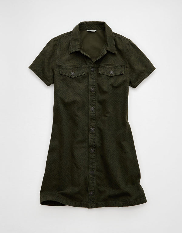 Vestido Mini Camisero de Denim Ae - Verde