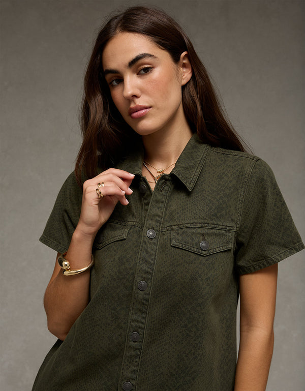 Vestido Mini Camisero de Denim Ae - Verde