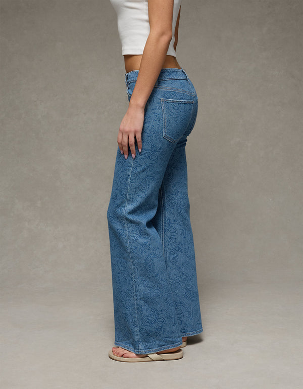 Jean Flare Tiro Bajo Floral Ae - Azul