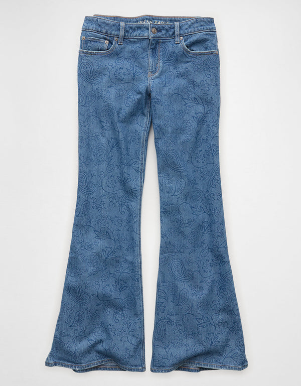 Jean Flare Tiro Bajo Floral Ae - Azul
