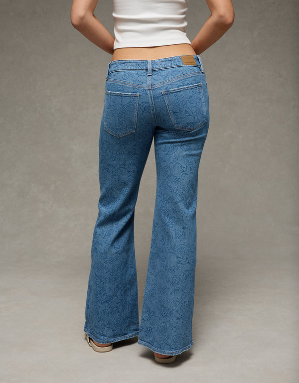Jean Flare Tiro Bajo Floral Ae - Azul