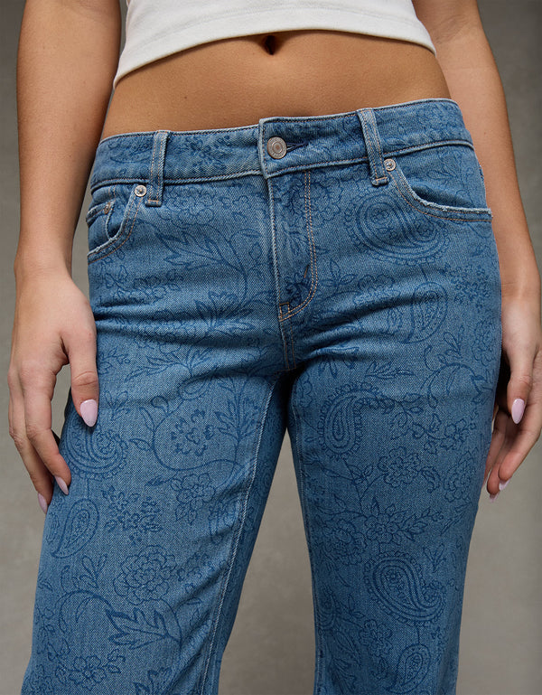 Jean Flare Tiro Bajo Floral Ae - Azul