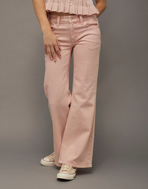 Jean acampanado de talle bajo Ae Stretch - Rosa