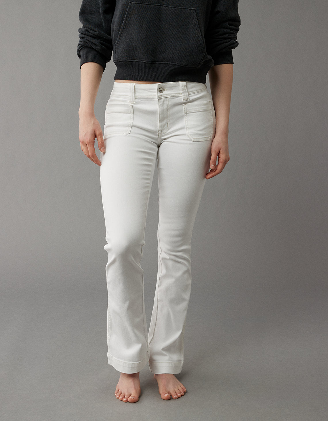 Jean AE de tiro bajo y bota campana para mujer - Blanco 1437_4990_146_os