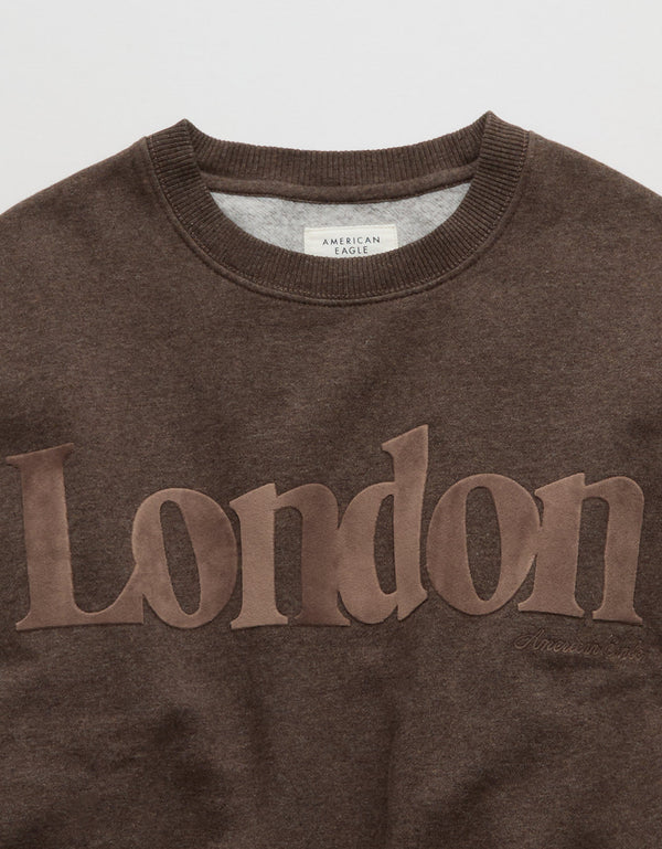Buzo Gráfico de Cuello Redondo de Terciopelo de Londres Ae - Café