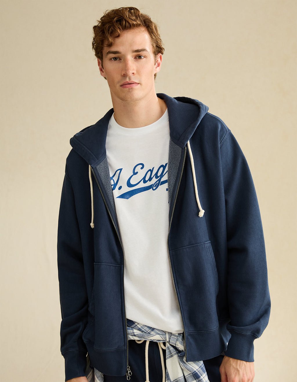 Sudadera con capucha de lujo relajado con cremallera completa - Azul 1515_2904_410_d2