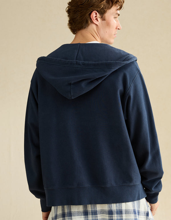 Sudadera con capucha de lujo relajado con cremallera completa - Azul