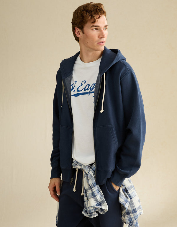 Sudadera con capucha de lujo relajado con cremallera completa - Azul