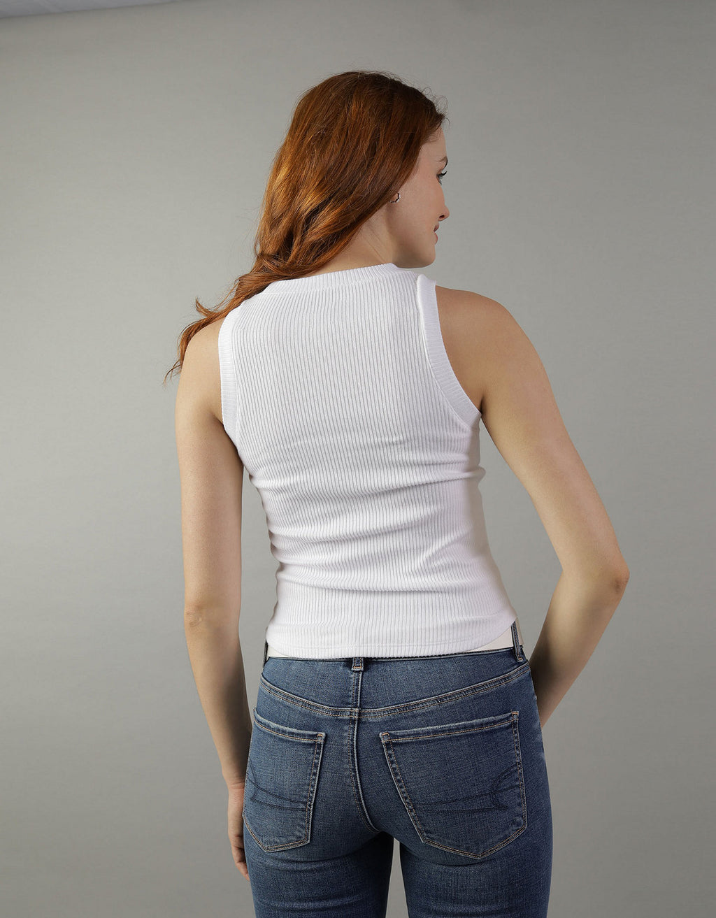 Camiseta AE de cuello alto en felpa suave - Blanco 1531_5469_100_ob