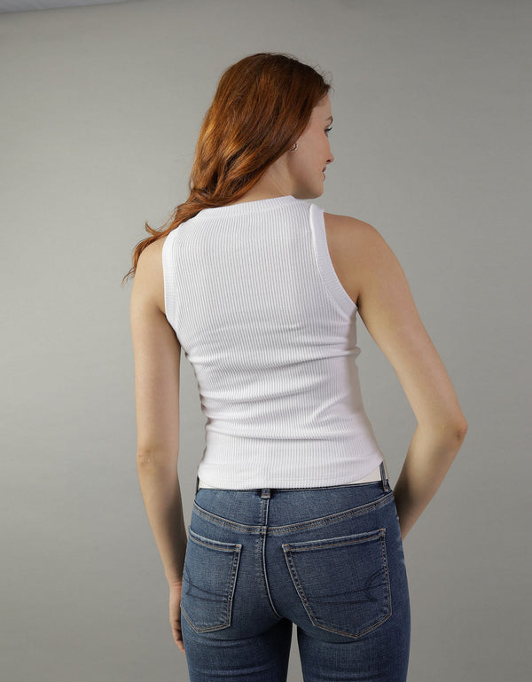 Camiseta AE de cuello alto en felpa suave - Blanco